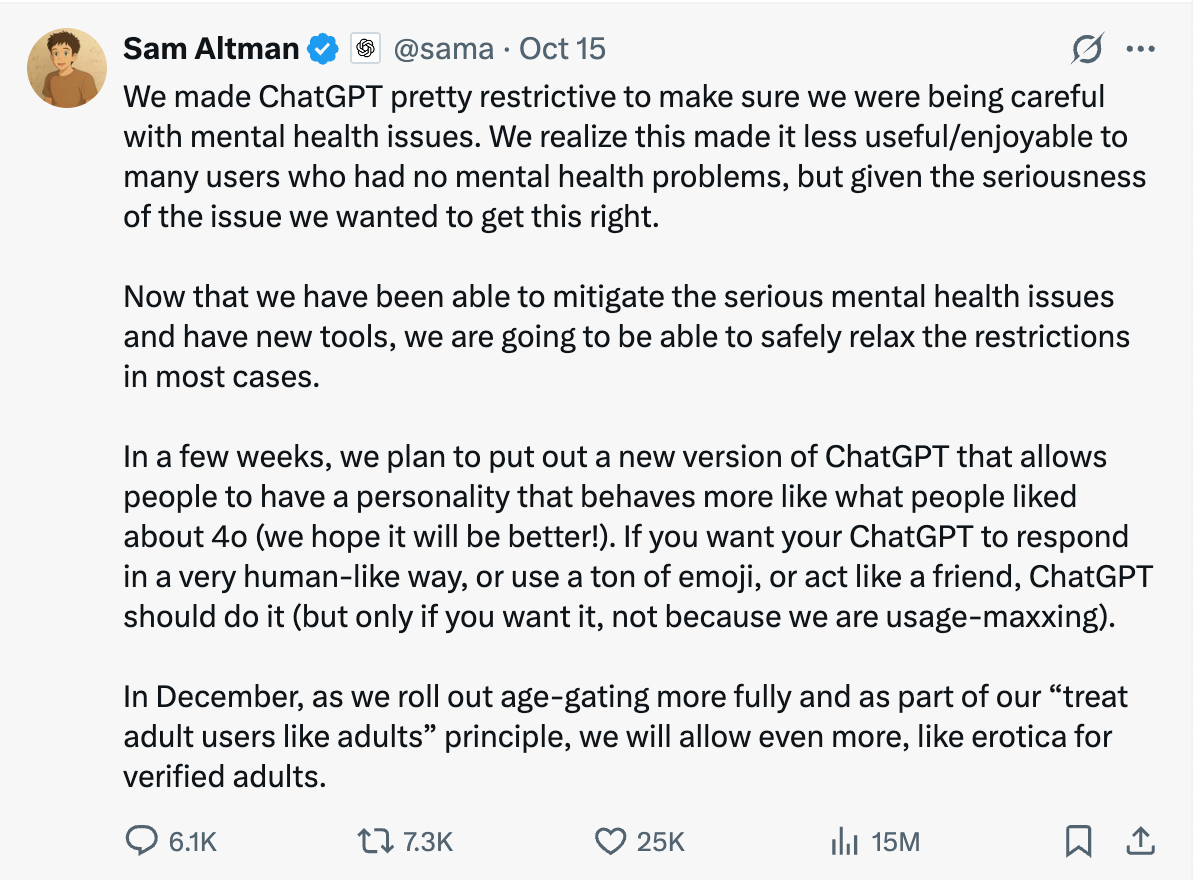 OpenAI CEO Announces ChatGPT to Launch Age Verification and “Adult Mode”